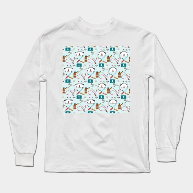 Nurse Pattern Long Sleeve T-Shirt by Designoholic